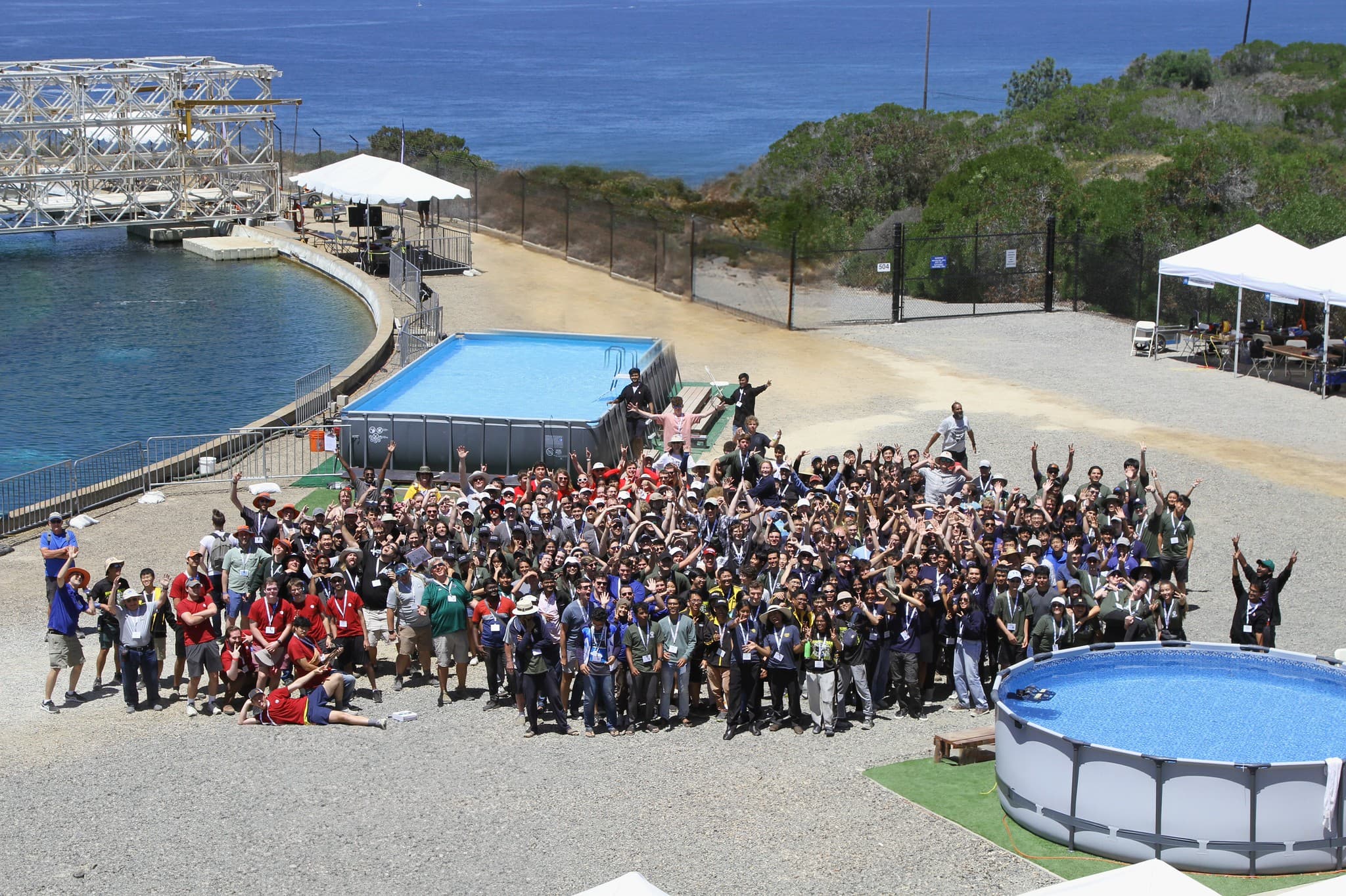All RoboSub teams group photo at the pool