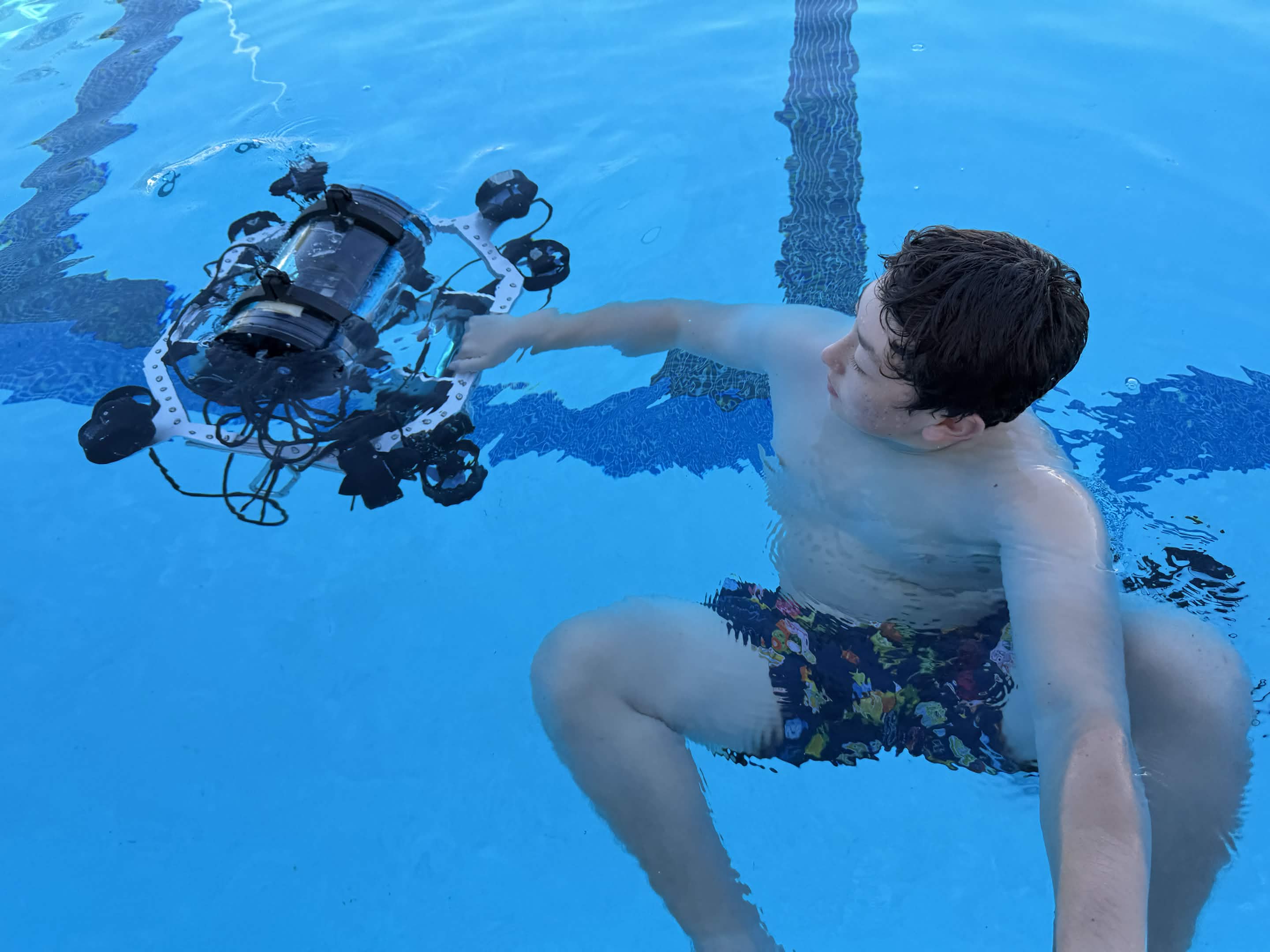 Gavin testing AUV underwater in a pool