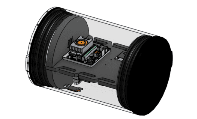 CAD render of the acrylic main compartment with electronics tray